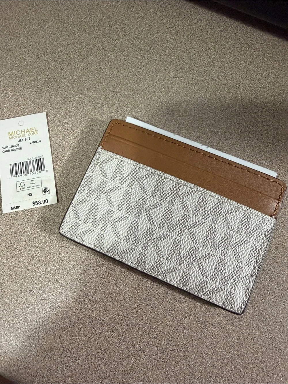 Michael Kors Vanilla and Brown Logo Card Holder